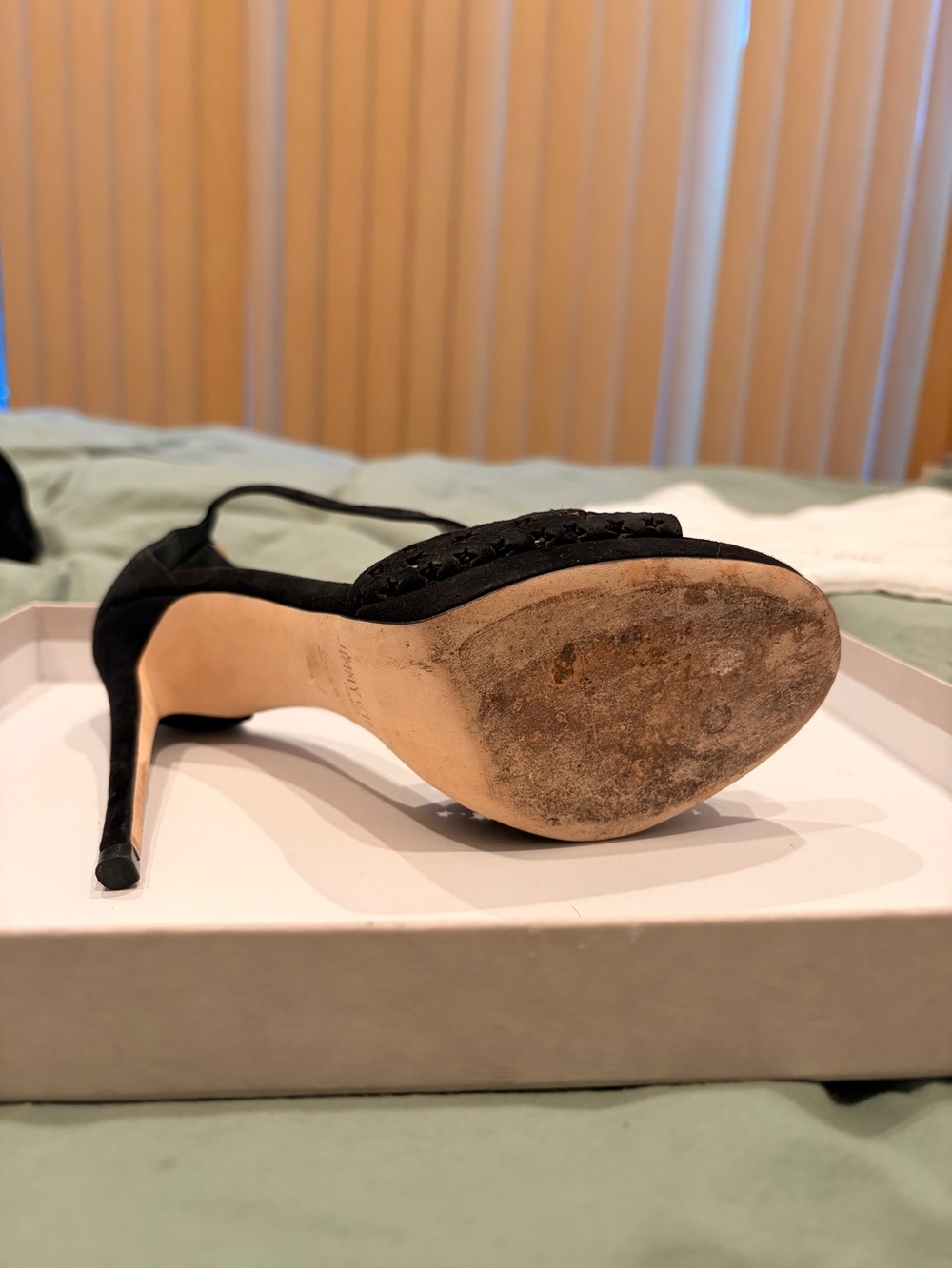 Jimmy Choo Black Star Cutout Suede T-Strap Stilettos - Picture 7 of 16